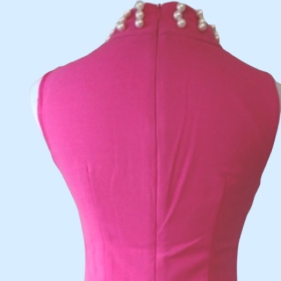 ❌DONATED❌Fuchsia Pink Faux Pearl Detail Lined Sheath Dress - Picture 10 of 12
